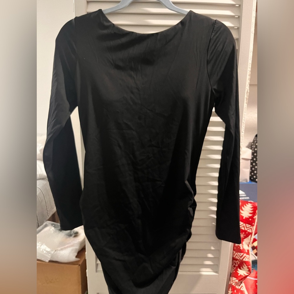 Halara Black Long Sleeved Athletic Dress with Ruched Sides